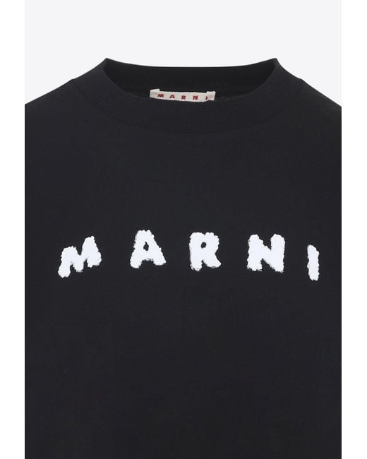 Marni Black Logo Print Cropped T-Shirt