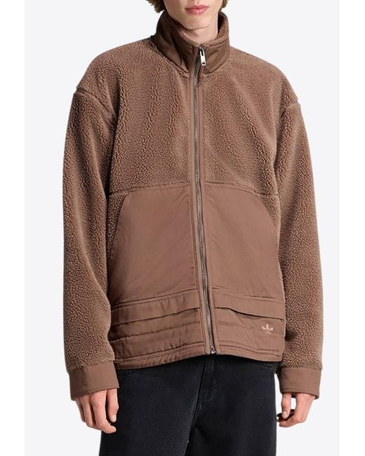 Adidas Originals Brown Zip-Up Fleece Jacket for men
