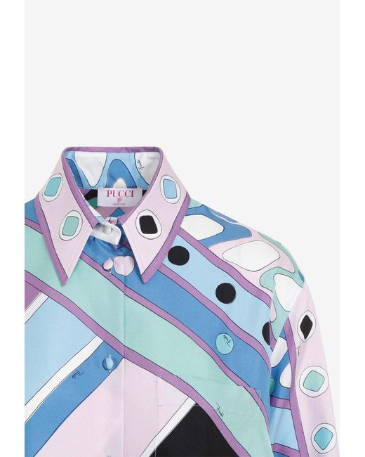 Emilio Pucci Blue Long-Sleeved Vivara Silk Shirt