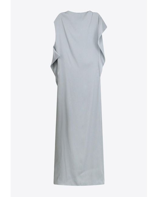 Fendi Gray Draped Fluid Satin Maxi Dress