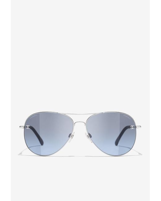 Chanel Blue Logo Pilot Sunglasses