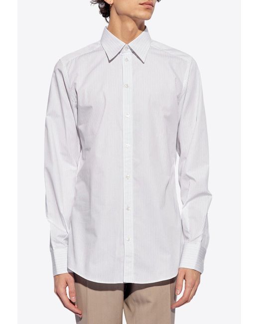 Dolce & Gabbana White Pinstriped Long-Sleeved Shirt for men