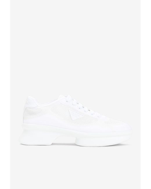 Prada White Wavy Triangle Logo Low-Top Sneakers