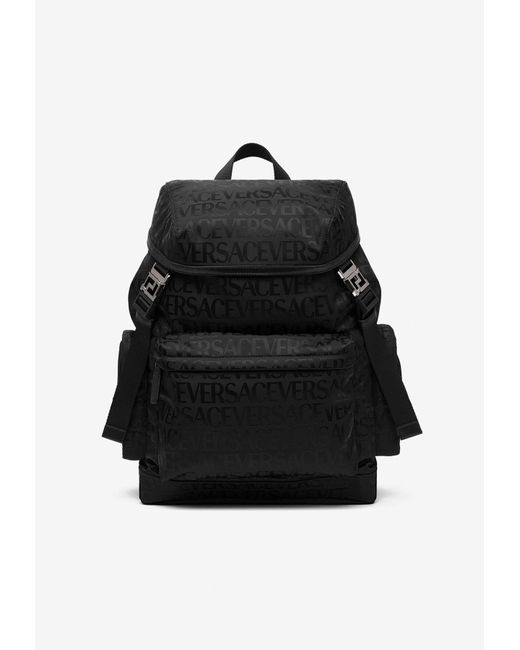 Versace Allover Logo Jacquard Backpack in Black for Men Lyst