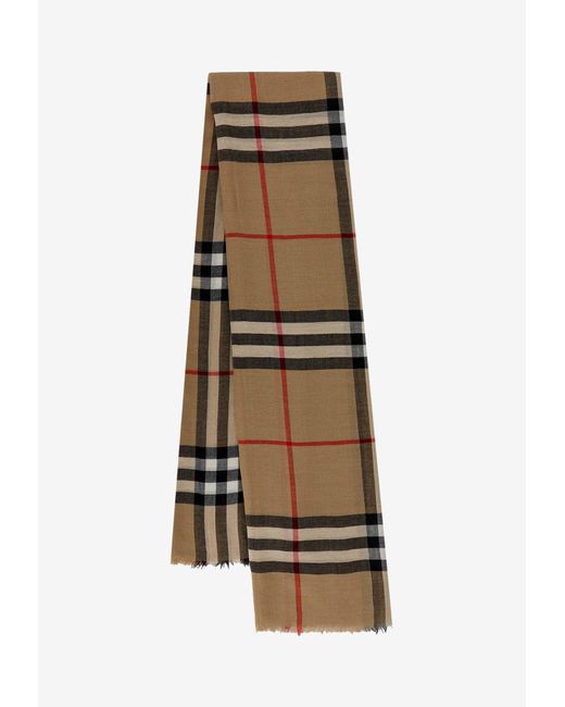 Burberry Natural Check Print Wool Scarf