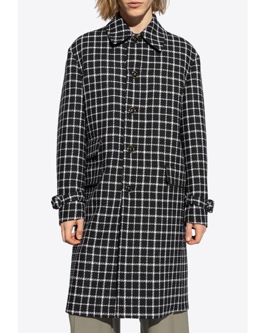 Versace Black Single-Breasted Checked Coat for men