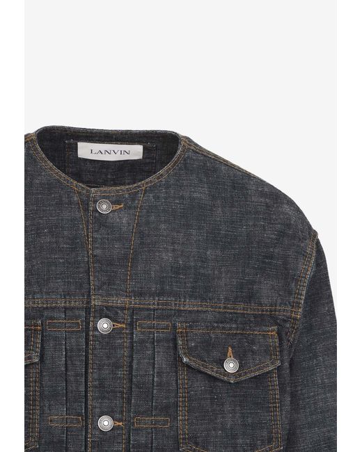 Lanvin Black Collarless Denim Jacket for men