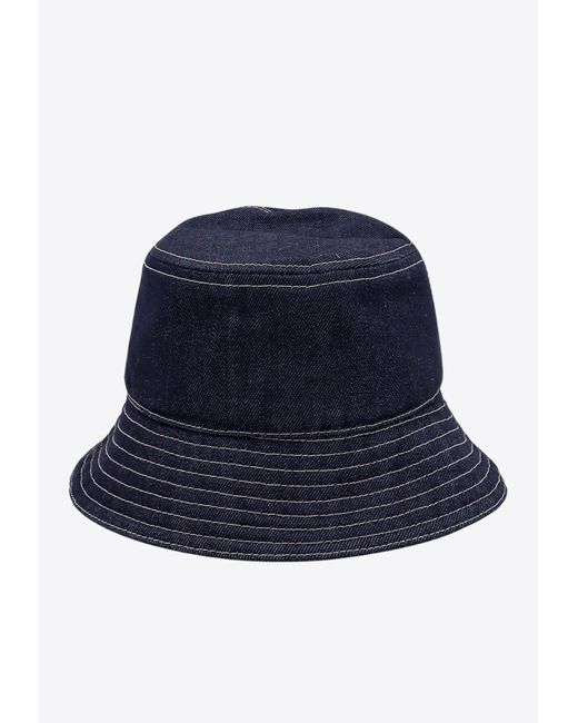 Fendi Blue Logo-Embroidered Denim Bucket Hat for men