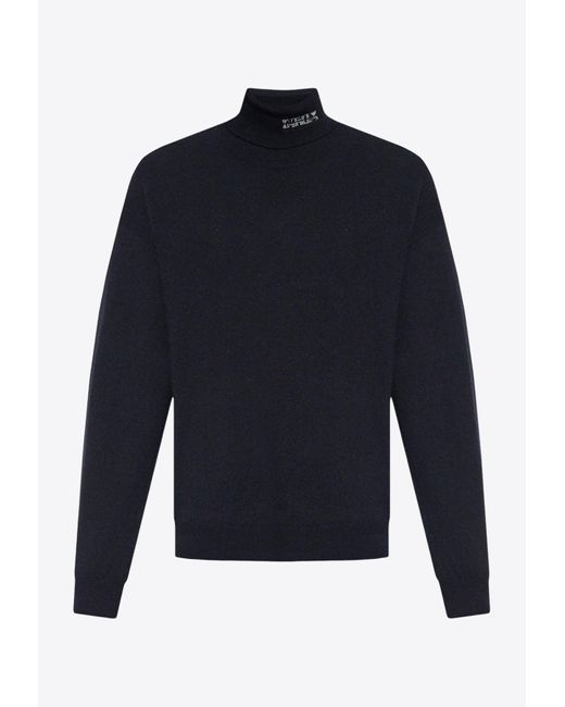 Emporio Armani Blue Turtleneck Signature Coordinates Print Sweater for men