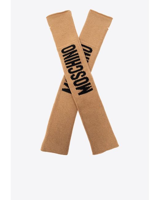 Moschino Natural Logo-Intarsia Knit Gloves