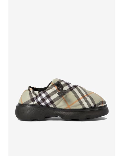 Burberry Gray Pillow Check Motif Slippers for men