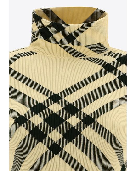 Burberry Natural High-Neck Checked Sweater