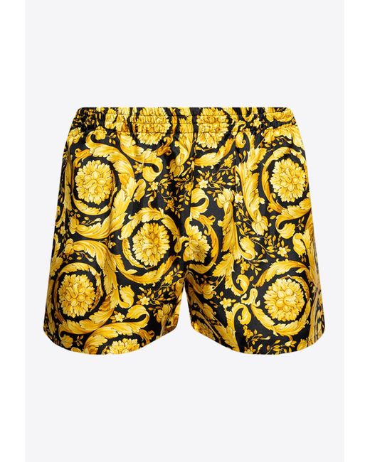 Versace Yellow Silk Barocco Pyjama Shorts for men