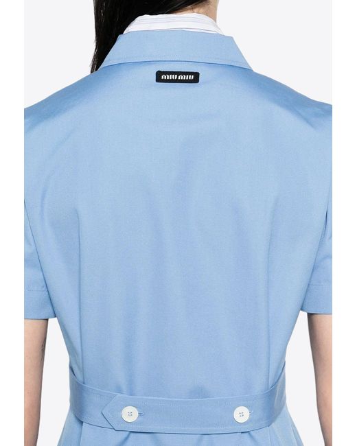Miu Miu Blue Canvas Shirt With Logo-Patch