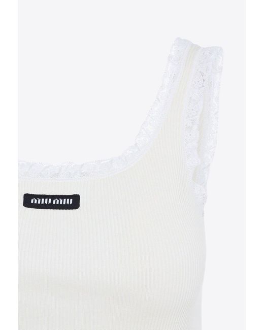 Miu Miu Logo-Patch Tank Top in White | Lyst