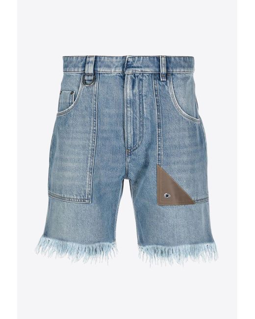Fendi Blue Frayed Denim Shorts for men