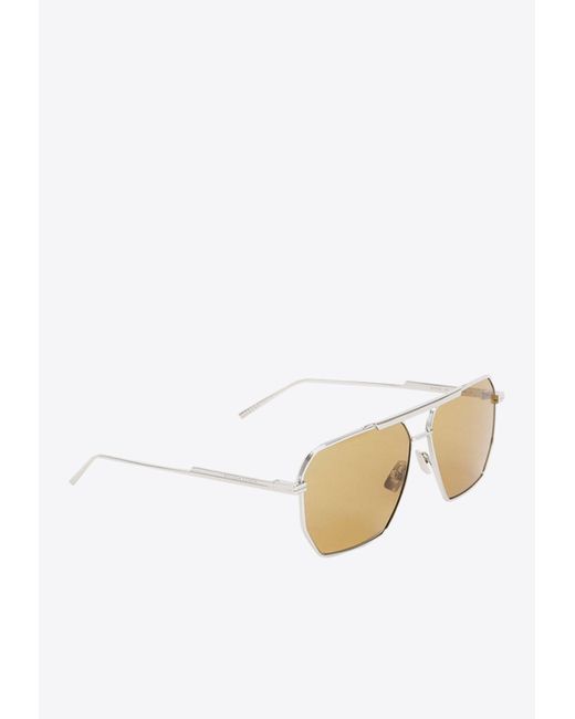 Bottega Veneta White Classic Aviator Sunglasses