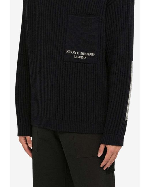 Stone Island Black Turtleneck Ribbed Sweater for men