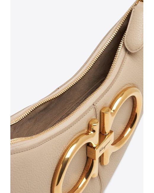 Ferragamo White Maxi Gancini Leather Shoulder Bag