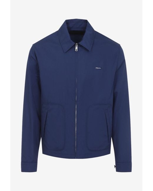 Prada Blue Stamped Logo Zip-Up Jacket for men