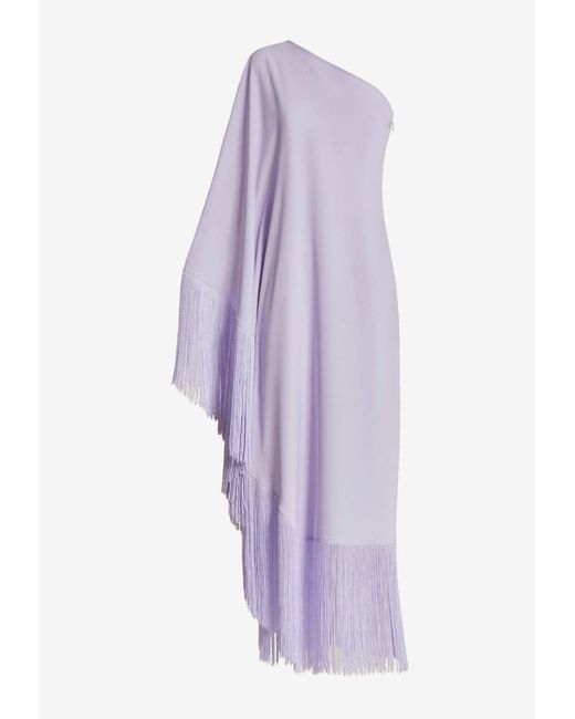 ‎Taller Marmo Purple Spritz One-Shoulder Fringed Maxi Dress