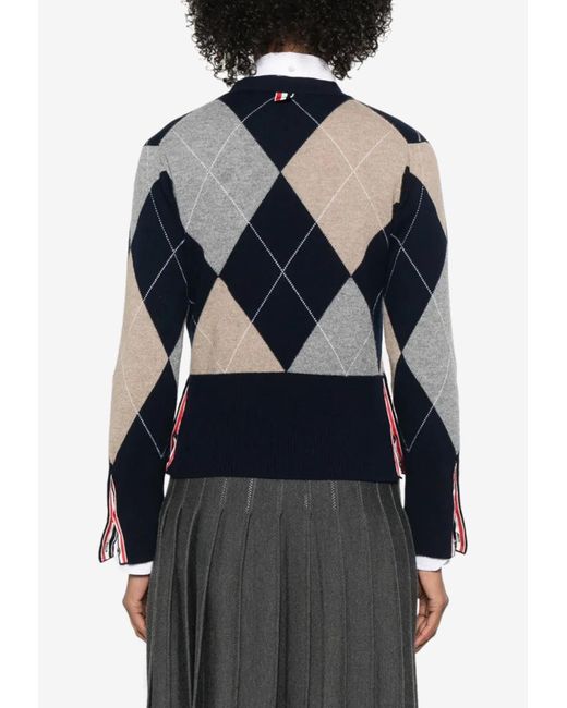Thom Browne Blue Argyle Intarsia Knit Cashmere Cardigan