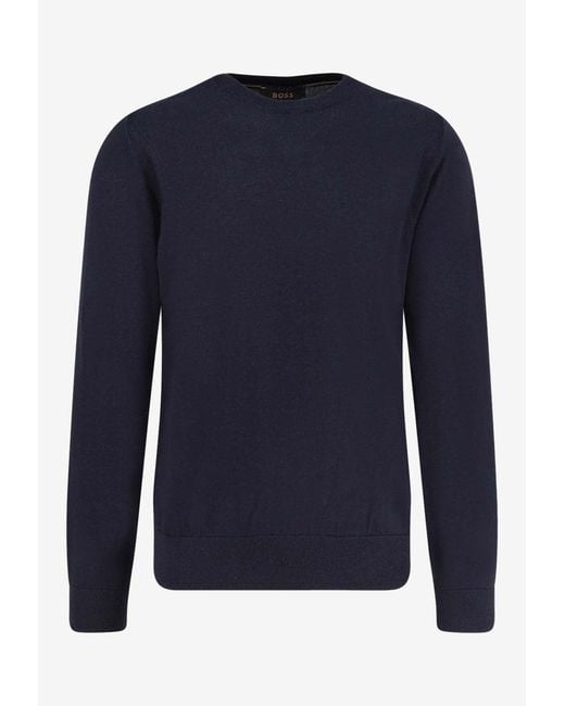 Boss Blue Wool And Silk Crewneck Sweater for men