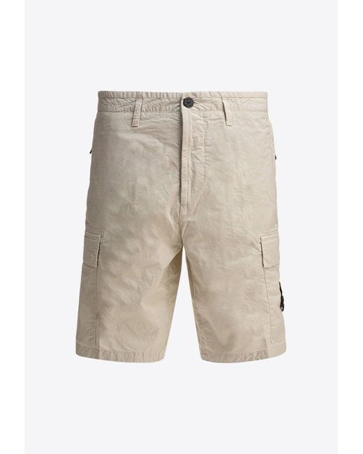 Stone Island White Compass Patch Bermuda Shorts for men