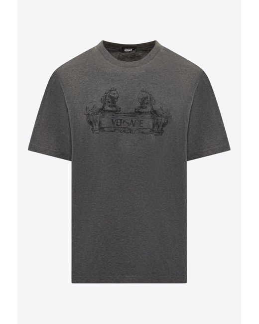Versace Gray Cartouche Print Short-Sleeved T-Shirt for men