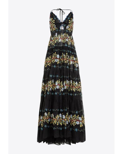 Etro Black Cut-Out Floral Maxi Dress