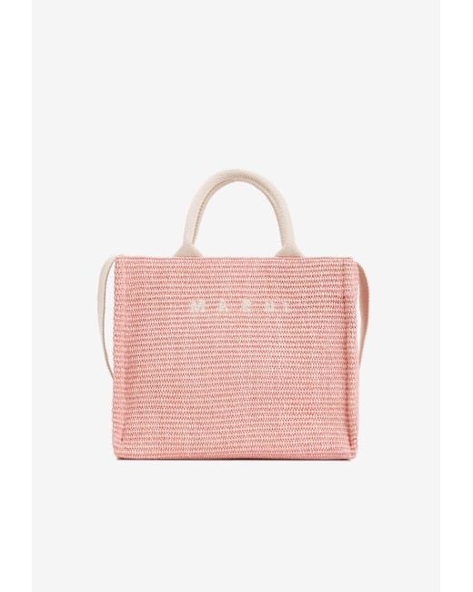 Small Logo Raffia Effect Tote Bag