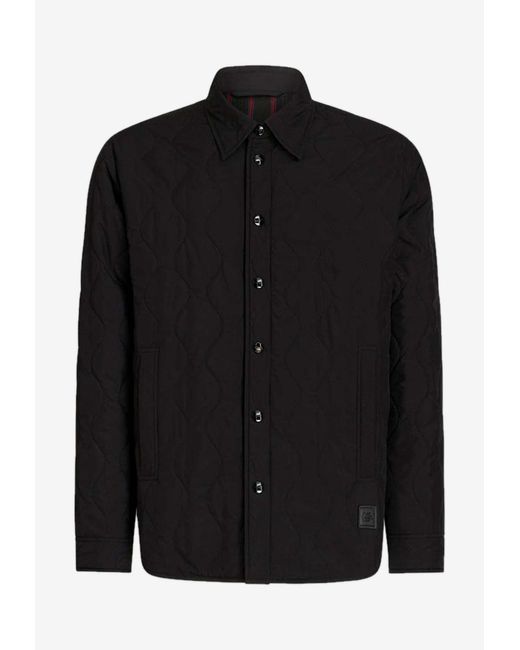Etro Gray Logo-Patch Quilted Overshirt for men
