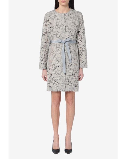 P.A.R.O.S.H. Gray Floral Lace Mini Dress
