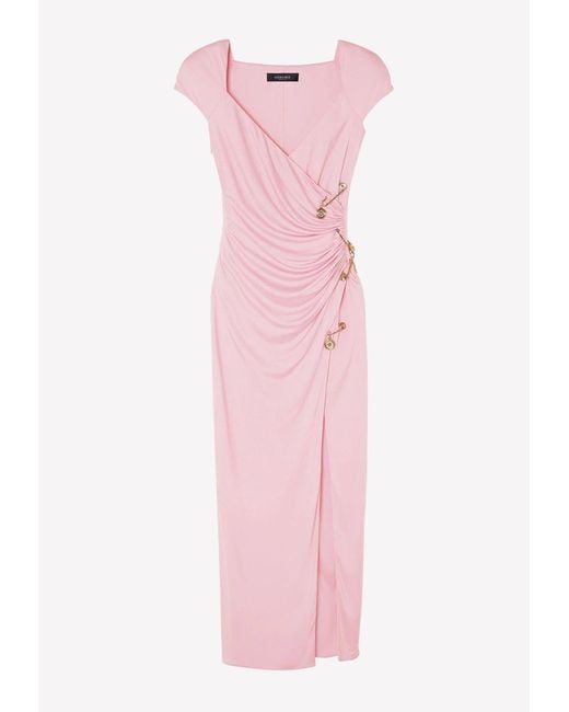Versace Synthetic Safety Pin Draped Maxi Dress in Pink Lyst Australia