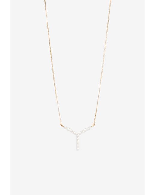 Y. Project White Pearl Embellished Mini Y Necklace