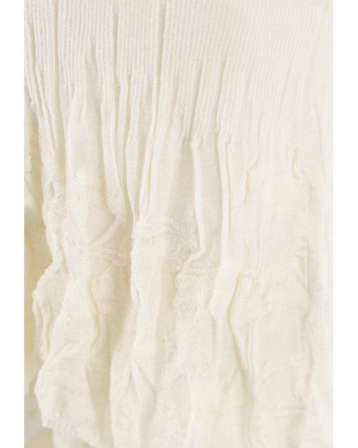 Bottega Veneta White Floral Embroidery Knee-Length Skirt