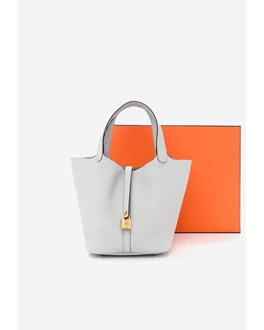 Hermès Picotin 22 In Bleu Pale Taurillon Clemence With Gold Hardware in  White