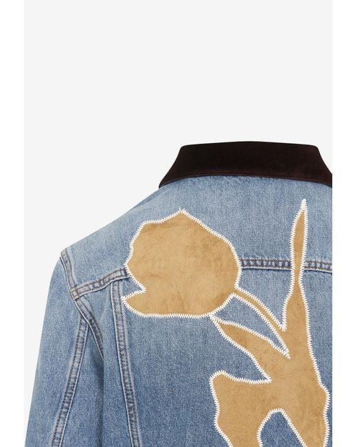 Marni Blue Velvet-Detail Denim Jacket