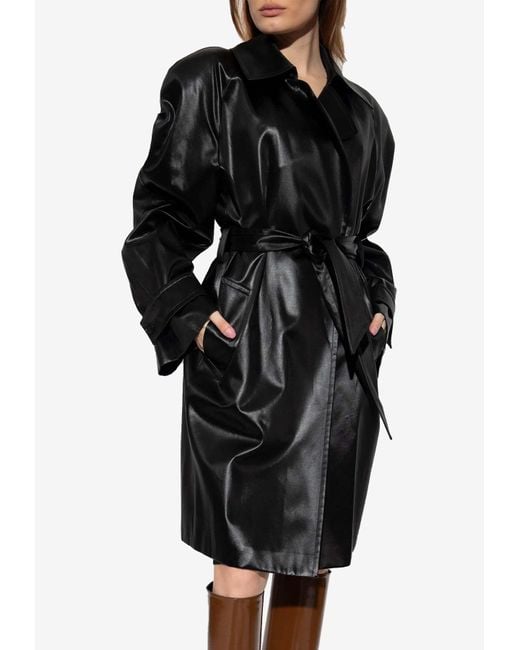 Saint Laurent Black Belted Satin Trench Coat