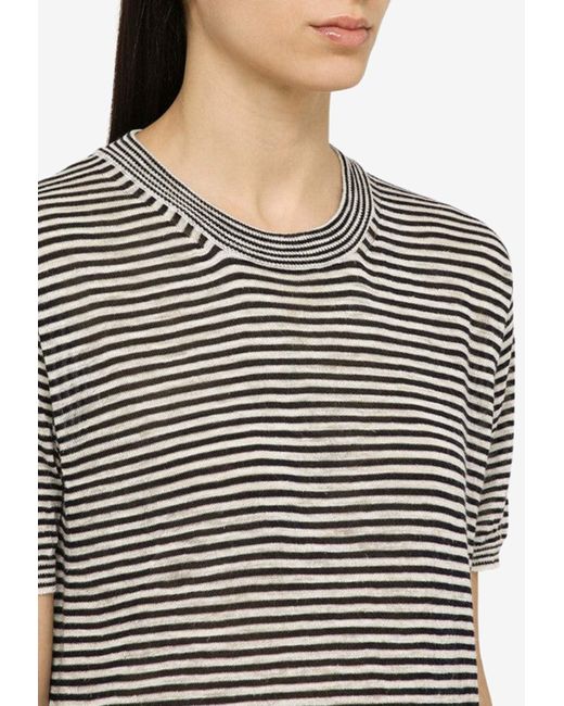Roberto Collina Gray Linen-Blend Striped T-Shirt