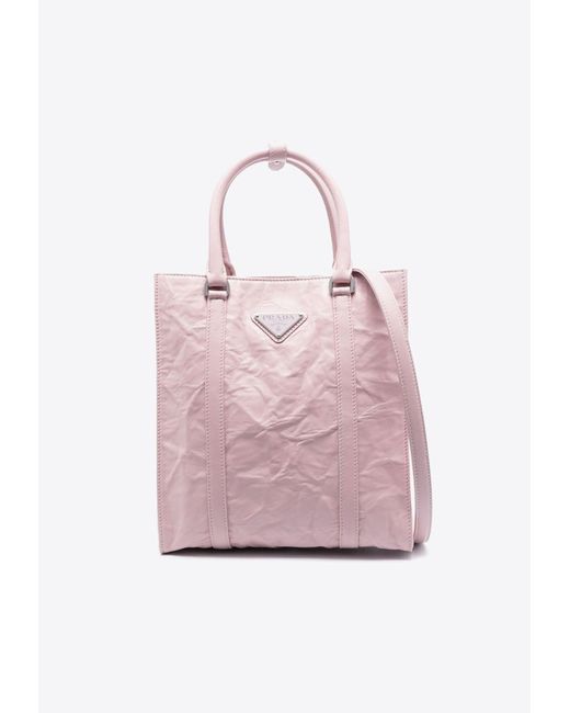Prada Pink Logo Plaque Crinkle-Effect Crossbody Bag