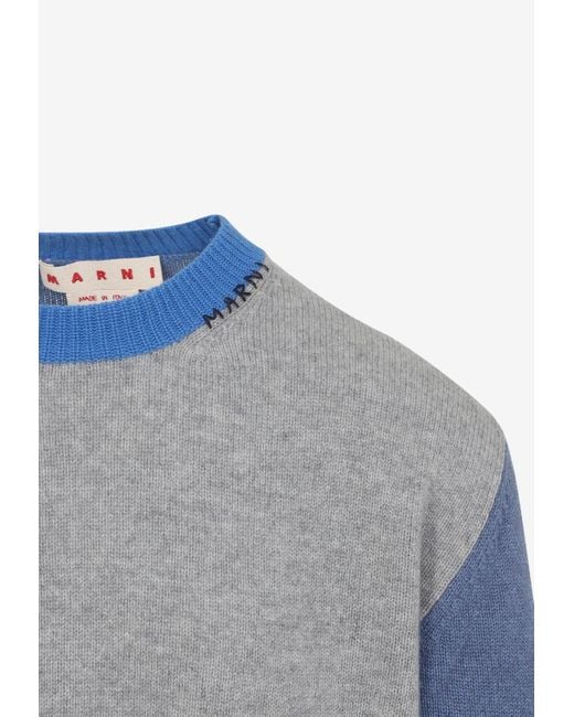 Marni Gray Color-Block Cashmere Sweater for men