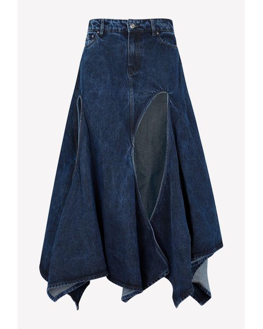 Y. Project Blue Multi Cut-out Denim Maxi Skirt