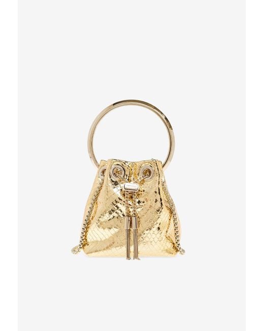 Jimmy Choo Micro Bon Bon Metallic Lizard Leather Bucket Bag