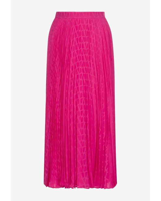 Valentino Pink Iconographe Jacquard Pleated Midi Skirt