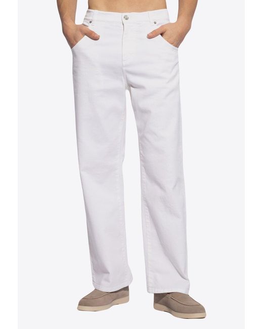 Etro White Logo Embroidered Straight-Leg Jeans for men