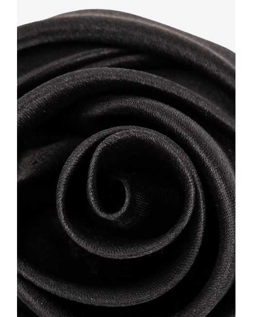 Saint Laurent Black Rose-Shaped Silk Brooch