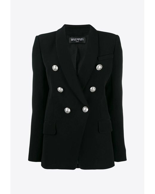 Balmain Black Double-Breasted Fitted Blazer
