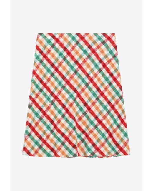 Miu Miu Red Gingham Check Wool Skirt