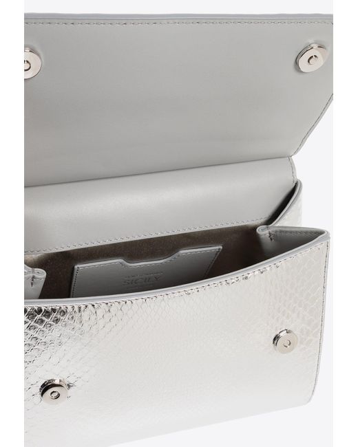 Dolce & Gabbana White Medium Sicily Python Skin Top Handle Bag